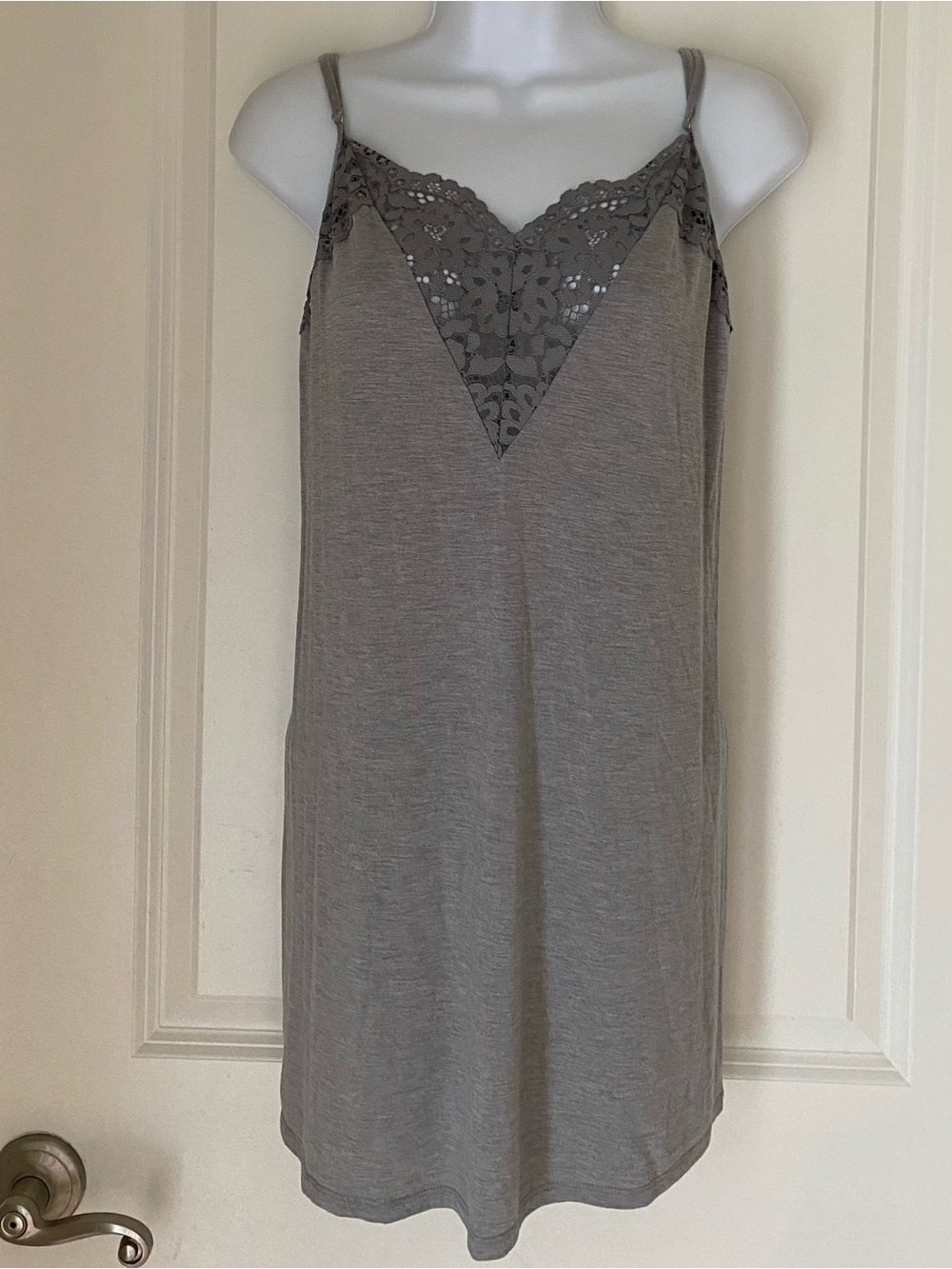 Y2K Victoria's Secret Slip Dress Women's Size L Gray Mini Cami Lace Babydoll